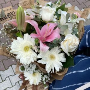 White Lily & Gerbera Bouquet — Tohfaat gift delivery in Lahore and Burewala